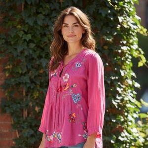 JOHNNY WAS Embroidered cupro rayon Boho Top.Project / Repurpose Piece.